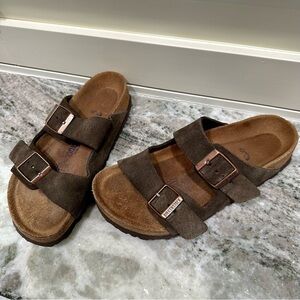 Birkenstock Arizona Womens Suede Sandals - Brown - Size 35